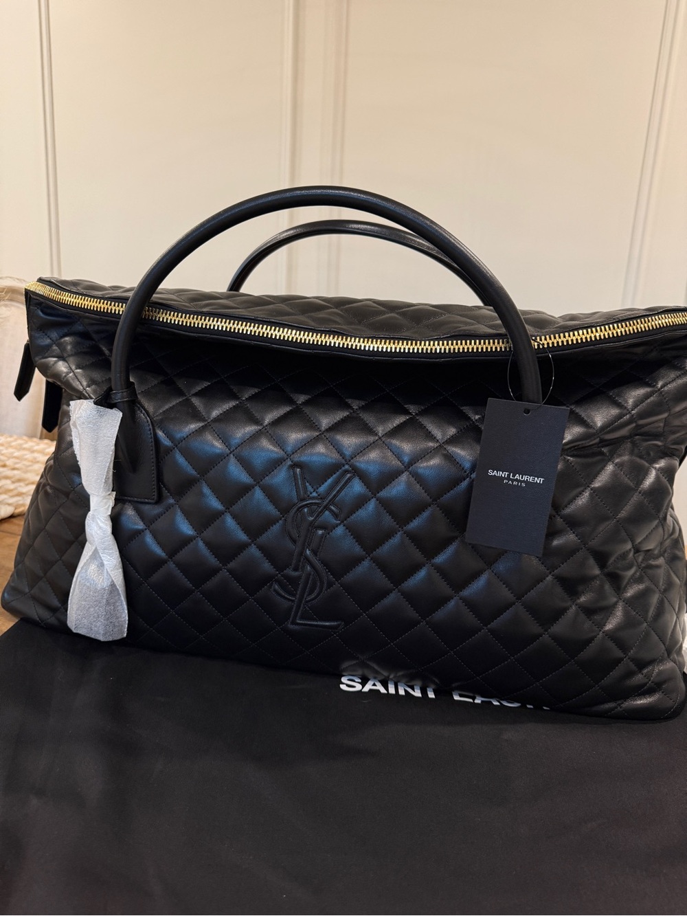 Saint Laurent Black Quilted Leather Holdall with Gold Hardware - Picture 2 of 10